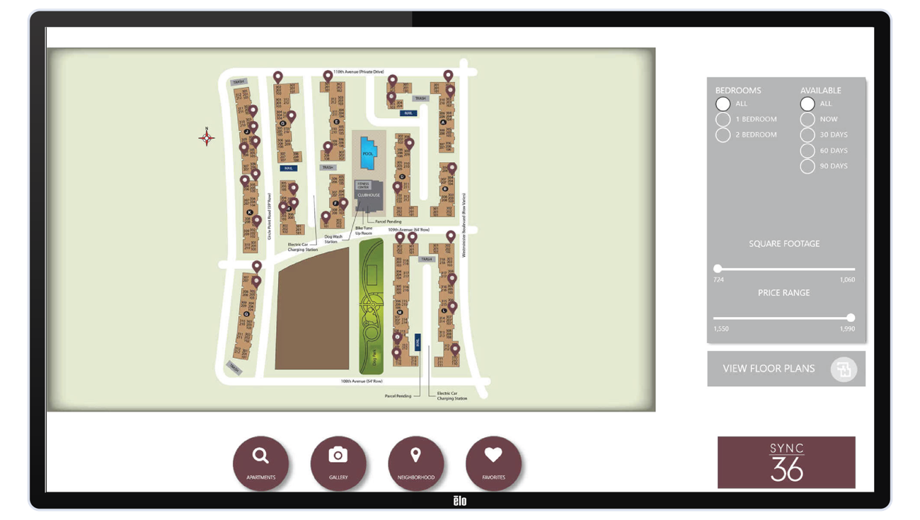 Pynwheel touchscreen site map page of Modernist design