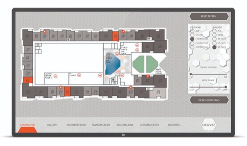 Pynwheel touchscreen showcasing apartment property interactive map